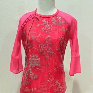 Red/Pink Embroidered Ao Dai